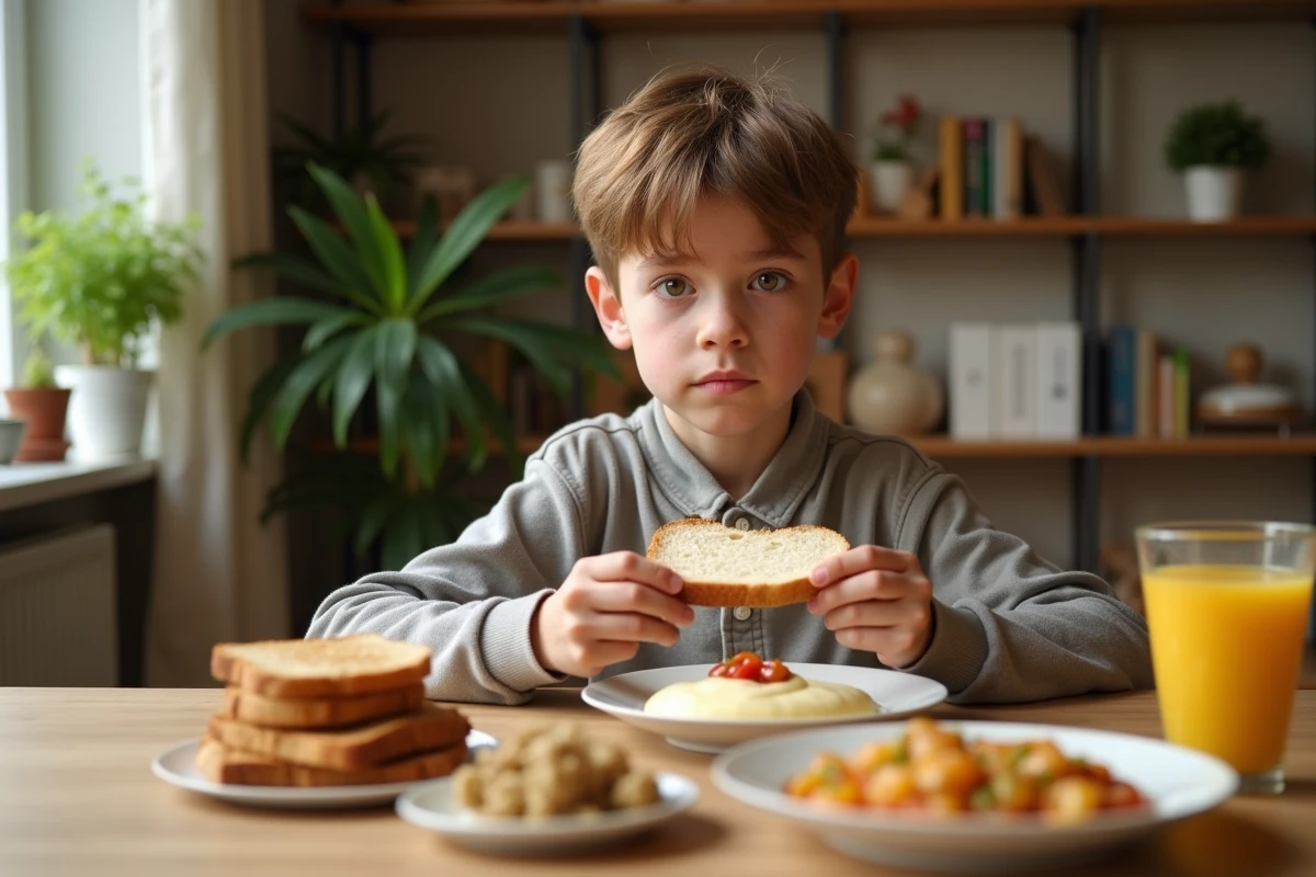Adolescent regardant des garnitures pour le petit déjeuner