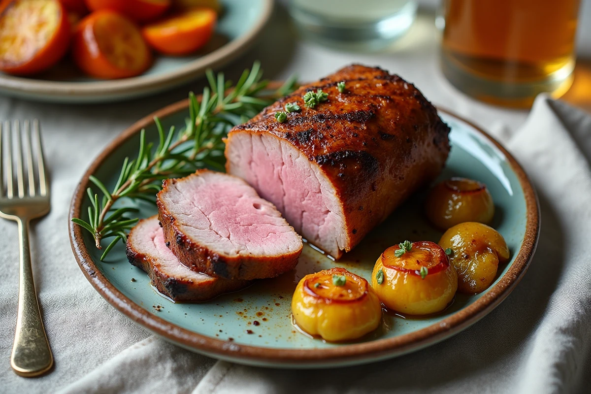 Assiette de magret de canard bien cuit et sécurisé pour femme enceinte avec légumes rôtis