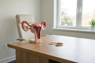 Cabinet de consultation gynécologique avec un modèle anatomique et un stérilet