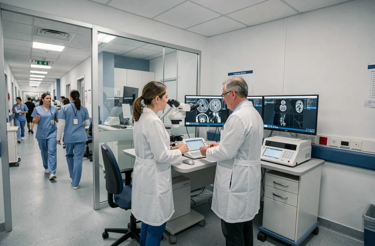 Équipe d'ophtalmologues du Centre hospitalier départemental de La Roche-sur-Yon analysant des imageries oculaires