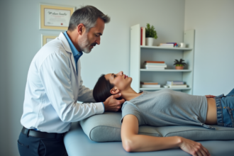 Chiropracteur effectuant une manipulation cervicale sur une patiente