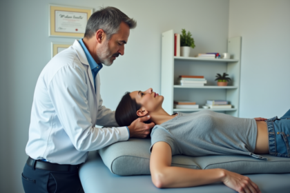 Chiropracteur effectuant une manipulation cervicale sur une patiente