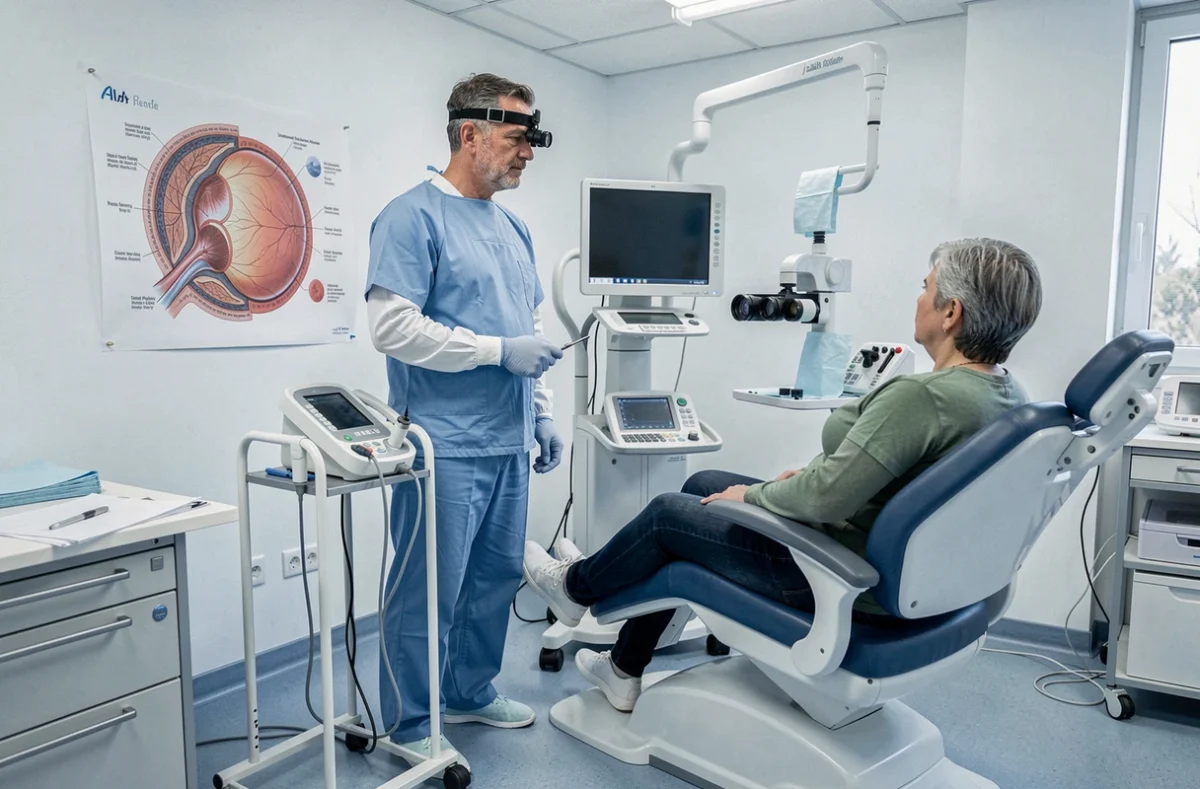 Chirurgien ophtalmologue en consultation pré-opératoire à la Clinique chirurgicale Porte Océane des Sables-d'Olonne