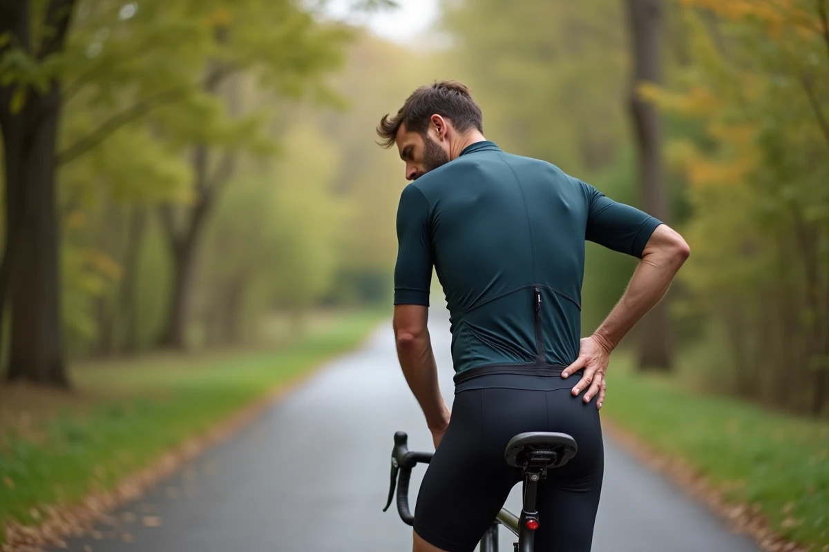 Cycliste homme d'âge moyen en tenue de sport près de son vélo