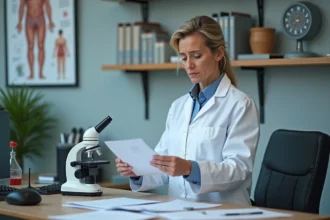Dermatologue femme en blouse blanche dans un bureau médical