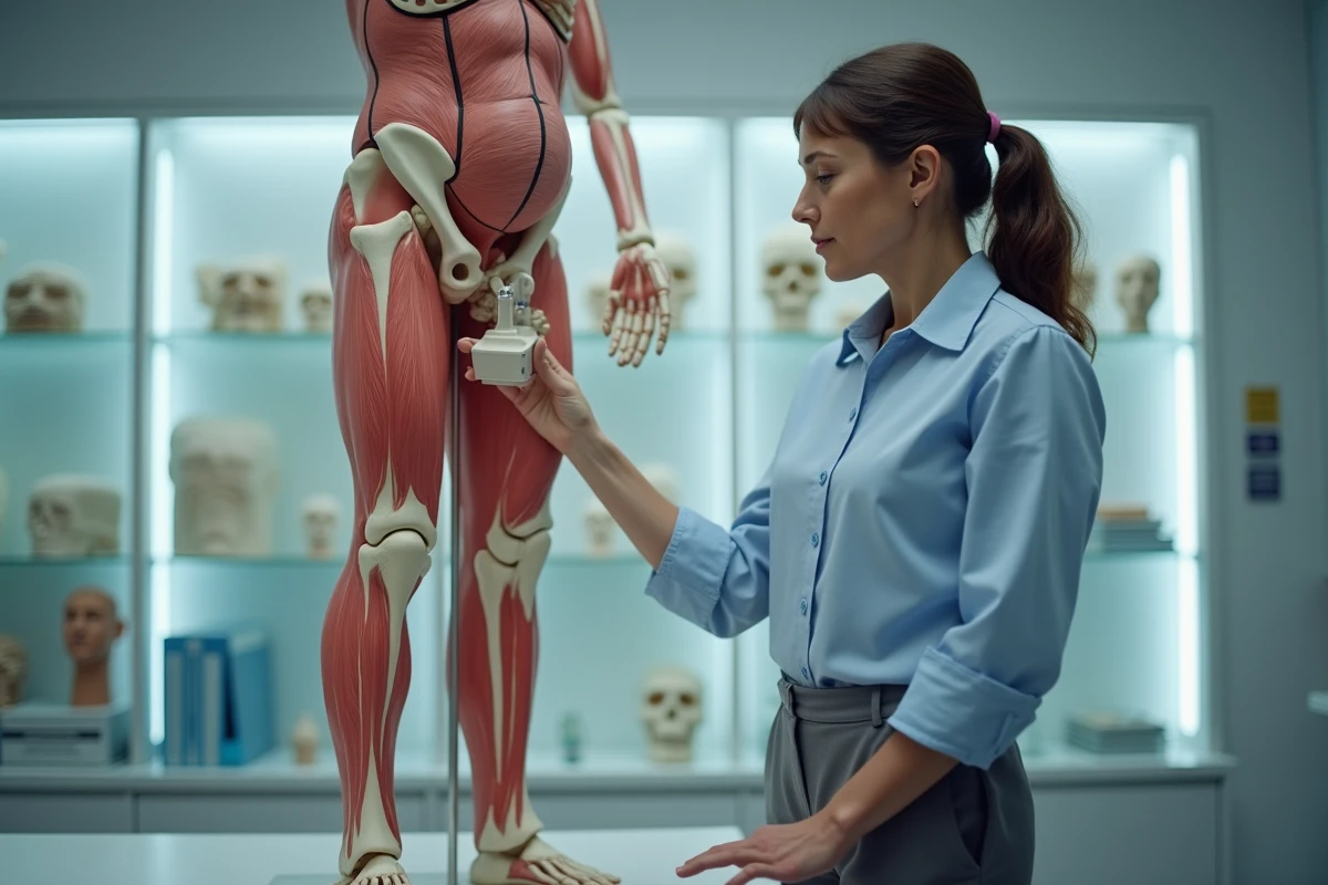 Professeur d anatomie avec modele anatomique en laboratoire