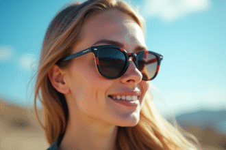 Jeune femme portant des lunettes de soleil en plein air