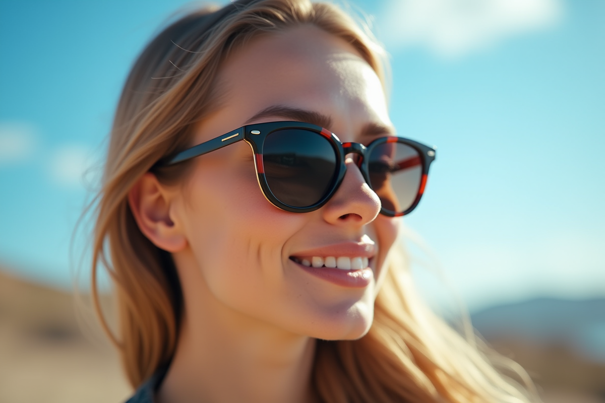 Jeune femme portant des lunettes de soleil en plein air