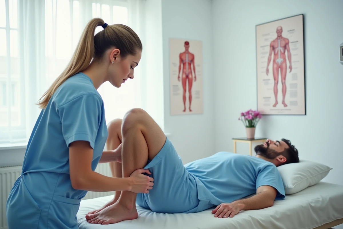 Physiotherapeute massant le mollet d