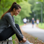 Femme sportive attachant ses chaussures dans un parc