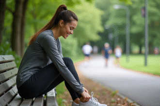 Femme sportive attachant ses chaussures dans un parc