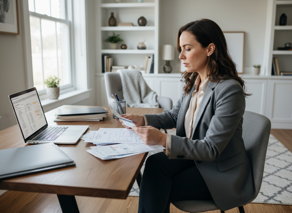Femme en milieu professionnel examinant des documents médicaux
