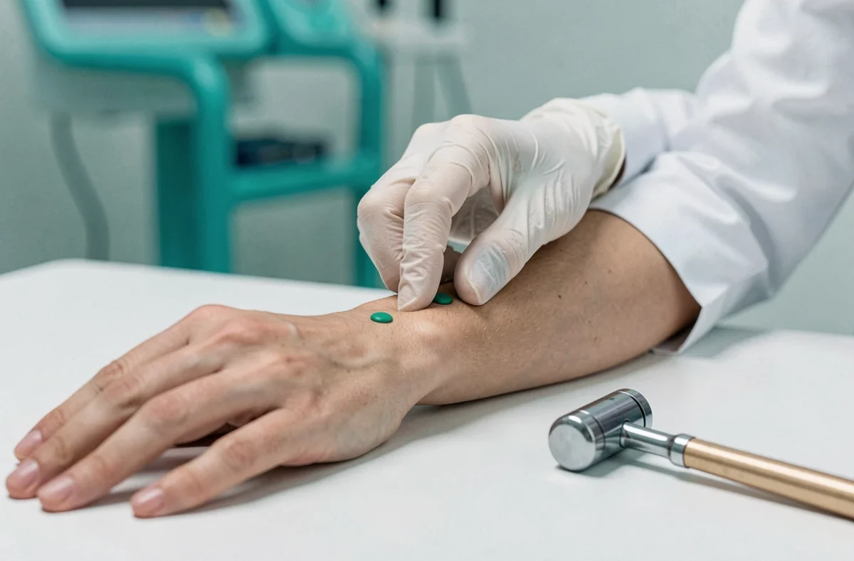 Gros plan sur l'examen neurologique du bras pour diagnostiquer les fourmillements et paresthésies