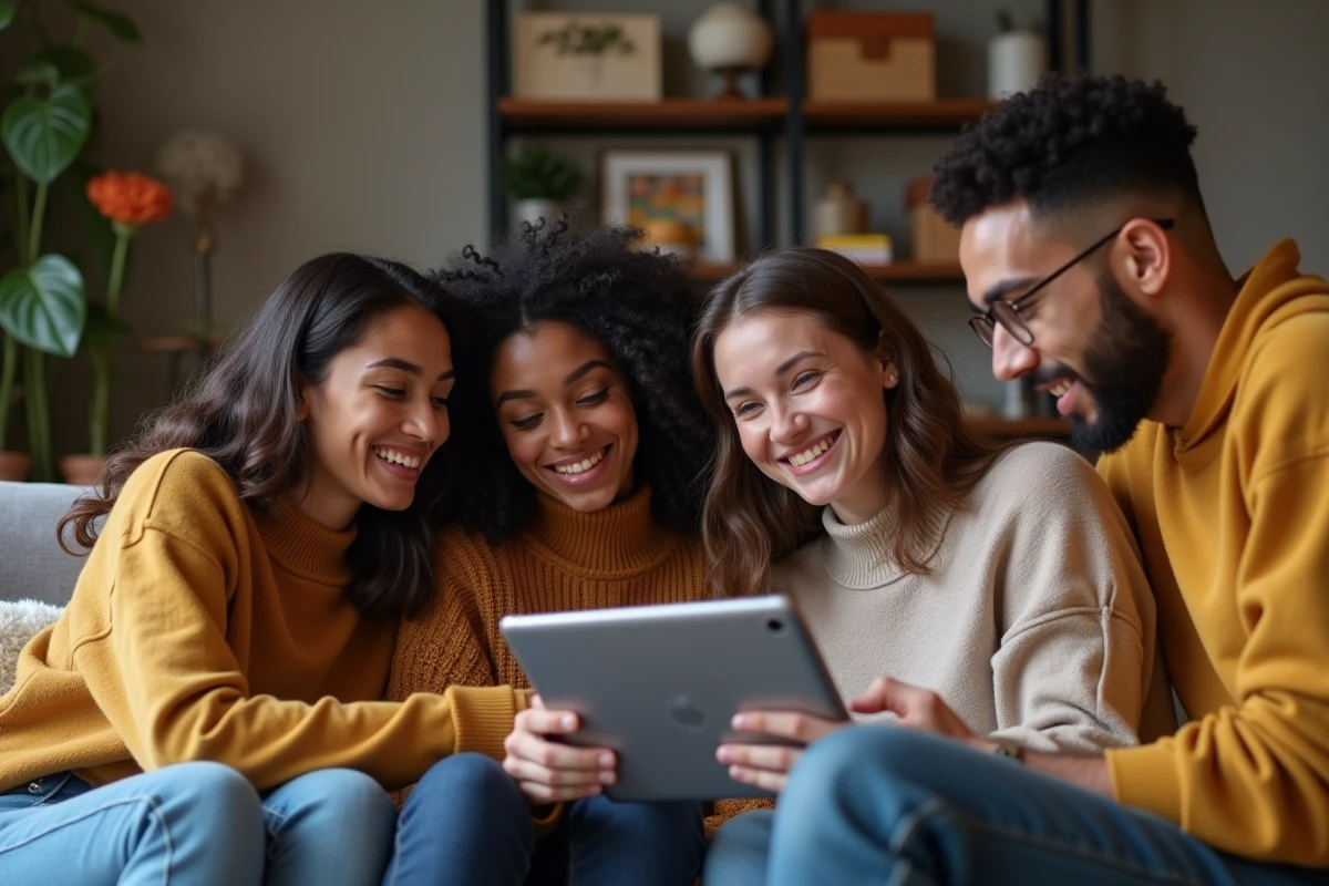 Jeunes adultes discutant de bien-être avec tablette