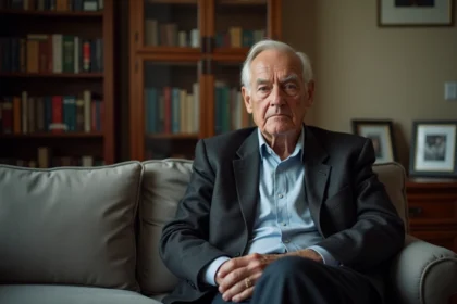 Homme âgé en salon parisien élégant et calme