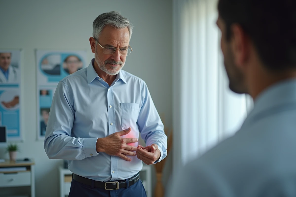 Homme montrant un gonflement sous l