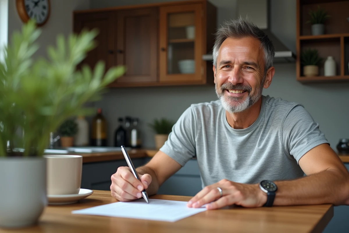 Homme remplissant un journal de sommeil au matin