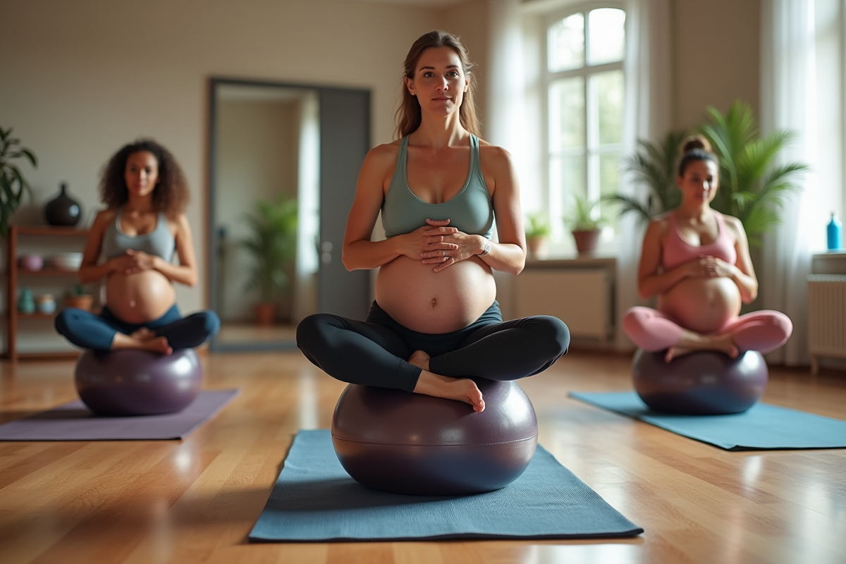 Instructrice de yoga grossesse montrant comment s