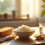 Petit déjeuner cosy avec riz toast banane et eau