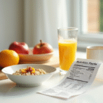 Petit déjeuner sain sur table blanche avec fruits et jus