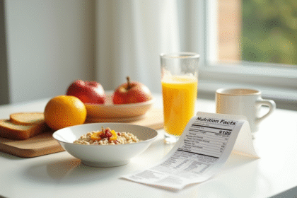 Petit déjeuner sain sur table blanche avec fruits et jus