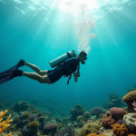 Plongeur en apnée nageant au-dessus d'un corail coloré