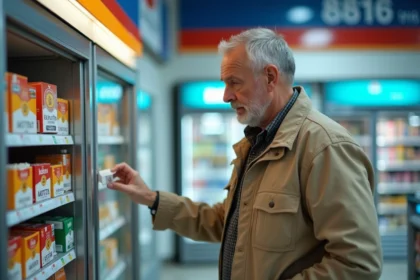 Homme examinant les prix des cigarettes dans une station-service au Luxembourg en 2026