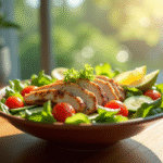Salade colorée avec poulet grillé et avocat frais