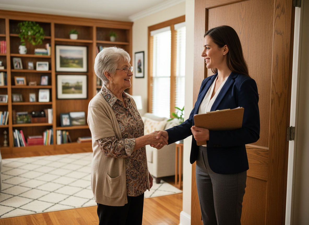 Femme senior souriante serrant la main d