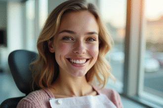 Jeune femme souriante dans une clinique dentaire moderne